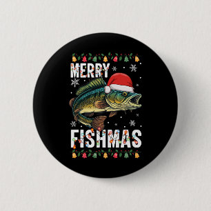 Merry Fishmas Funny Fishing Christmas Pajama Fishe Button