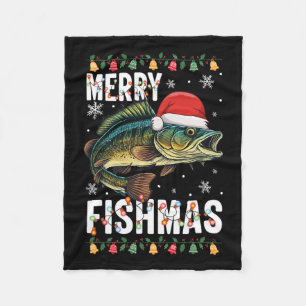 Merry Fishmas Funny Fishing Christmas Pajama Fishe Fleecedecke