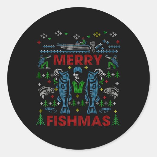 Merry Fishmas Funny Fishing Ugg Weihnachtskraut Runder Aufkleber (Vorderseite)