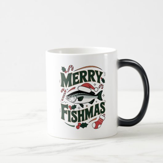 Merry Fishmas Funny Fishing Weihnachtsdesign Verwandlungstasse (Rechts)