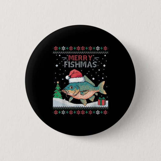 Merry Fishmas - Funny Ugly Christmas Carp Fishing Button (Vorderseite)