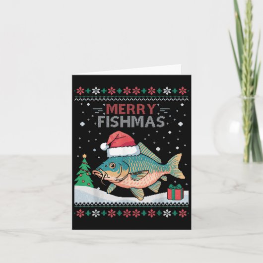 Merry Fishmas - Funny Ugly Christmas Carp Fishing Karte (Vorderseite)