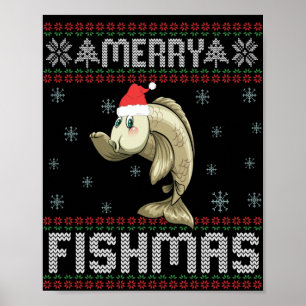 Merry Fishmas Funny Ugly Christmas Sweater Fish Poster