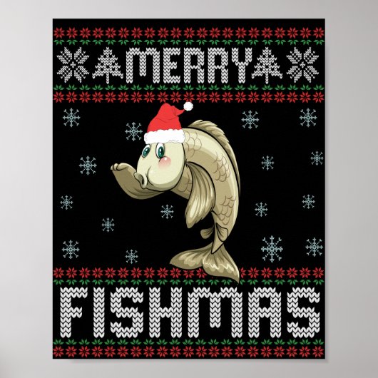 Merry Fishmas Funny Ugly Christmas Sweater Fish Poster (Vorne)