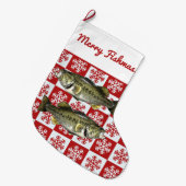 Merry Fishmas Largemouth Bass Fishing Snowflake Großer Weihnachtsstrumpf (Vorderansicht (hängend))
