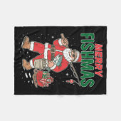 Merry Fishmas Santa Fishing Funny Christmas Fisher Fleecedecke (Vorderseite (Horizontal))
