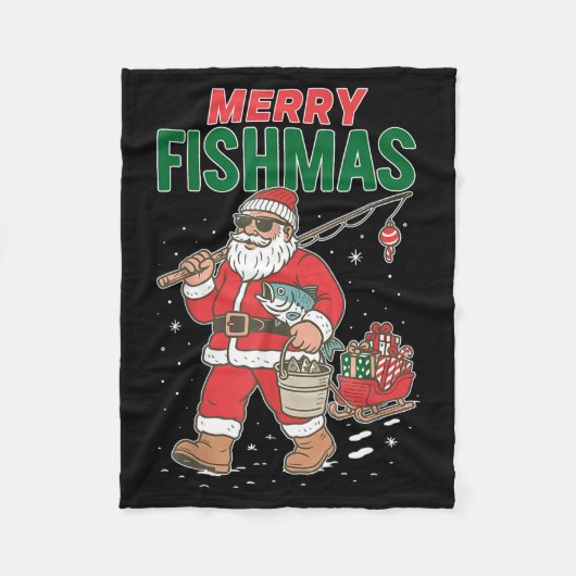 Merry Fishmas Santa Fishing Funny Christmas Fisher Fleecedecke (Vorderseite)