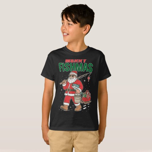 Merry Fishmas Santa Fishing Funny Christmas Fisher T-Shirt (Vorne ganz)