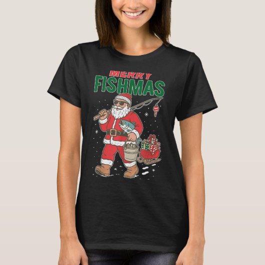 Merry Fishmas Santa Fishing Funny Christmas Fisher T-Shirt (Vorderseite)