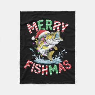 Merry Fishmas Santa Fishing Funny Fisherman Christ Fleecedecke