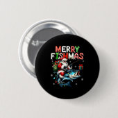 Merry Fishmas Santa Fishing Lovers Funny Fisherman Button (Vorne & Hinten)