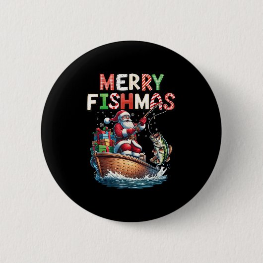 Merry Fishmas Santa Fishing Lovers Funny Fisherman Button (Vorderseite)