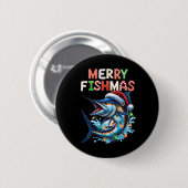 Merry Fishmas Santa Fishing Lovers Funny Fisherman Button (Vorne & Hinten)