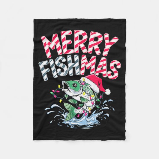 Merry Fishmas Santa Fishing Lovers Funny Fisherman Fleecedecke (Vorderseite)