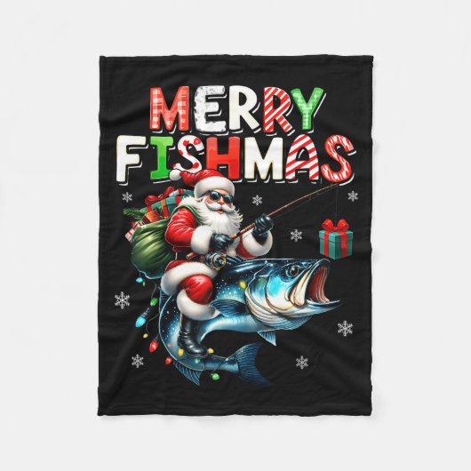 Merry Fishmas Santa Fishing Lovers Funny Fisherman Fleecedecke (Vorderseite)