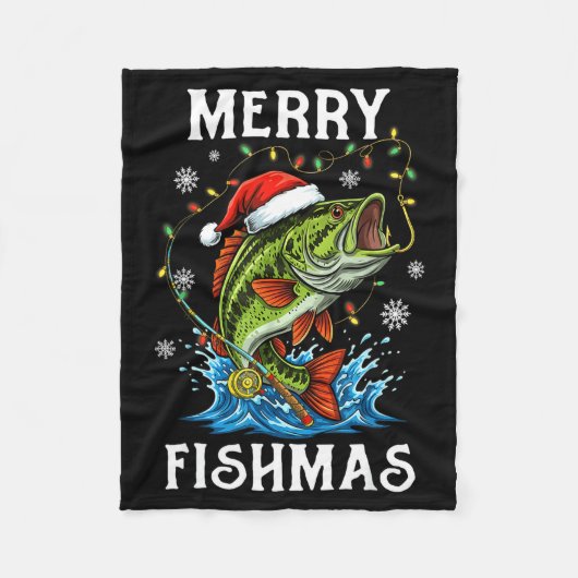 Merry Fishmas Santa Fishing Lovers Funny Fisherman Fleecedecke (Vorderseite)