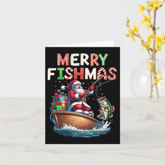 Merry Fishmas Santa Fishing Lovers Funny Fisherman Karte (Gelbe Blume)