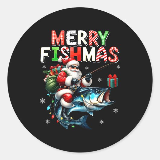 Merry Fishmas Santa Fishing Lovers Funny Fisherman Runder Aufkleber (Vorderseite)