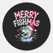 Merry Fishmas Santa Fishing Lovers Funny Fisherman Runder Aufkleber (Vorderseite)