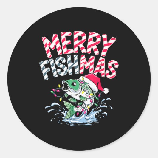 Merry Fishmas Santa Fishing Lovers Funny Fisherman Runder Aufkleber (Vorderseite)