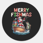 Merry Fishmas Santa Fishing Lovers Funny Fisherman Runder Aufkleber (Vorderseite)