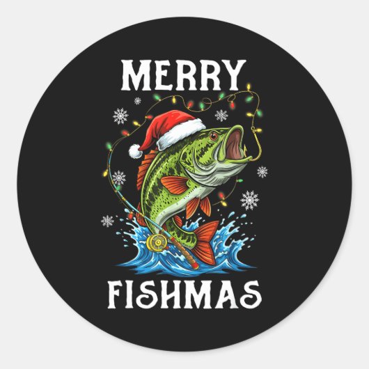 Merry Fishmas Santa Fishing Lovers Funny Fisherman Runder Aufkleber (Vorderseite)