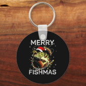 Merry Fishmas Santa Fishing Lovers Funny Fisherman Schlüsselanhänger (Vorderseite)
