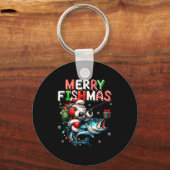 Merry Fishmas Santa Fishing Lovers Funny Fisherman Schlüsselanhänger (Vorderseite)
