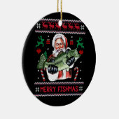 Merry Fishmas Santa Fishing Ugly Christmas Sweater Keramik Ornament (Rechts)