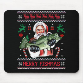 Merry Fishmas Santa Fishing Ugly Christmas Sweater Mousepad