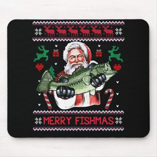 Merry Fishmas Santa Fishing Ugly Christmas Sweater Mousepad (Vorne)