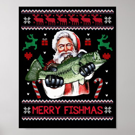 Merry Fishmas Santa Fishing Ugly Christmas Sweater Poster (Vorne)