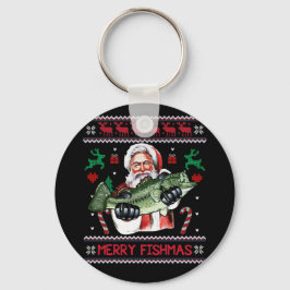 Merry Fishmas Santa Fishing Ugly Christmas Sweater Schlüsselanhänger