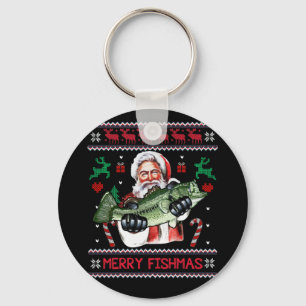 Merry Fishmas Santa Fishing Ugly Christmas Sweater Schlüsselanhänger