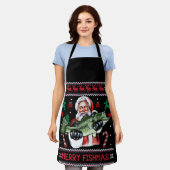 Merry Fishmas Santa Fishing Ugly Christmas Sweater Schürze (Getragen)