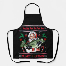 Merry Fishmas Santa Fishing Ugly Christmas Sweater Schürze