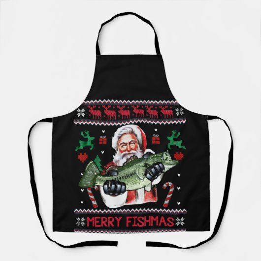 Merry Fishmas Santa Fishing Ugly Christmas Sweater Schürze (Vorderseite)