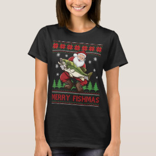 Merry Fishmas Santa Fishing Ugly Christmas Sweater T-Shirt
