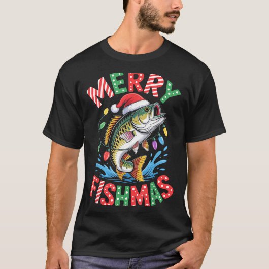Merry Fishmas Santa Hat B Fishing Christmas Angler T-Shirt (Vorderseite)