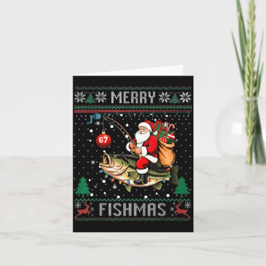 Merry Fishmas Santa Riding B Fish Christmas Ugly S Karte (Vorderseite)