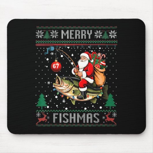 Merry Fishmas Santa Riding B Fish Christmas Ugly S Mousepad (Vorne)