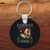 Merry Fishmas Santa Riding B Fish Christmas Ugly S Schlüsselanhänger (Vorderseite)