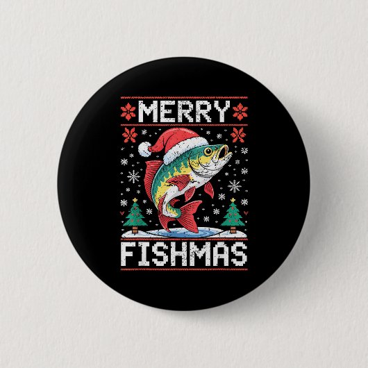 Merry Fishmas Ugly Christmas Sweater Fishing Lover Button (Vorderseite)