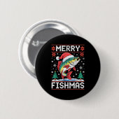 Merry Fishmas Ugly Christmas Sweater Fishing Lover Button (Vorne & Hinten)