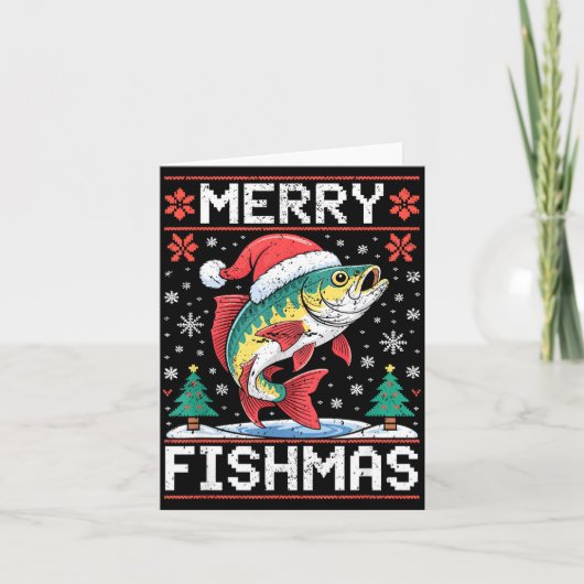 Merry Fishmas Ugly Christmas Sweater Fishing Lover Karte (Vorderseite)