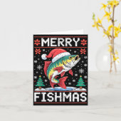Merry Fishmas Ugly Christmas Sweater Fishing Lover Karte (Gelbe Blume)