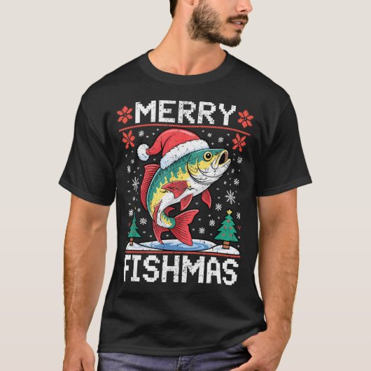 Merry Fishmas Ugly Christmas Sweater Fishing Lover T-Shirt (Vorderseite)