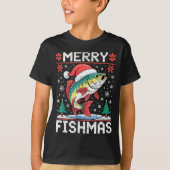 Merry Fishmas Ugly Christmas Sweater Fishing Lover T-Shirt (Vorderseite)