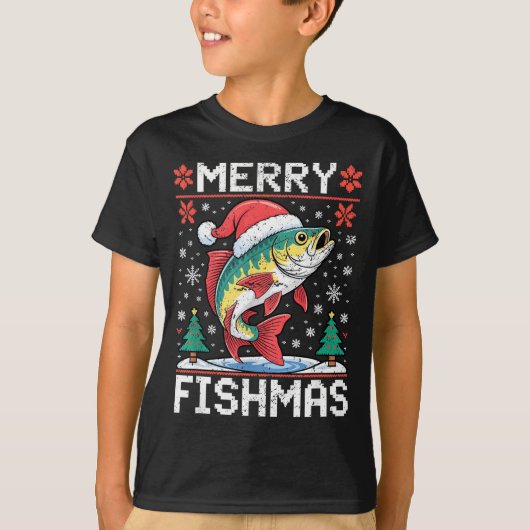 Merry Fishmas Ugly Christmas Sweater Fishing Lover T-Shirt (Vorderseite)