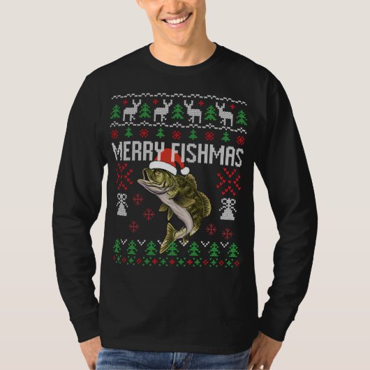 Merry Fishmas Ugly Christmas Sweater Funny Angler T-Shirt (Vorderseite)